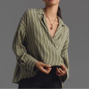 Anthropologie Green Striped Top